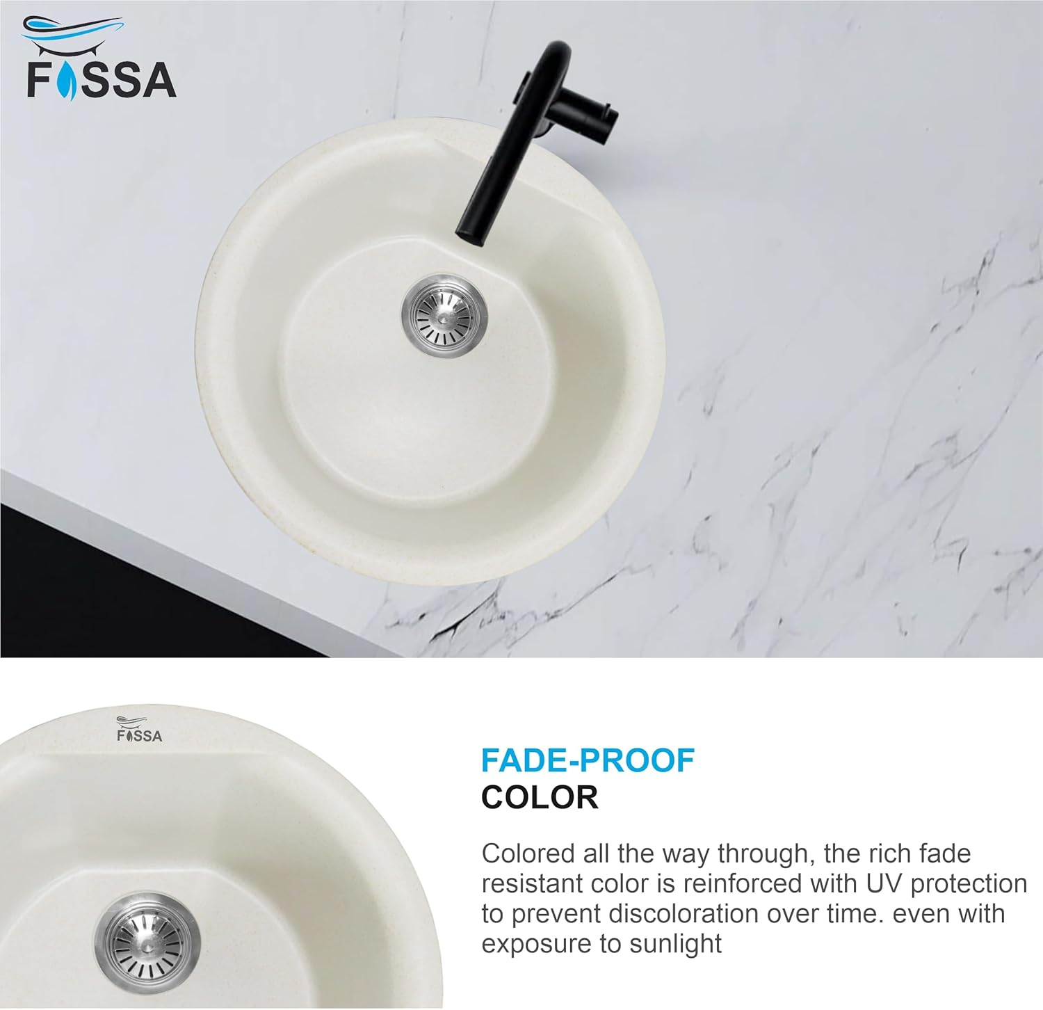 Fossa 18"x18"x08" Inch Round Bar Sink, Single Bowl Kitchen Sinks, Quartz German Engineered Technology Kitchen Sink Easy - to - Clean Sink for Outdoor Indoor Catering Restaurant Hospital (Peach Ivory) - Fossa Home