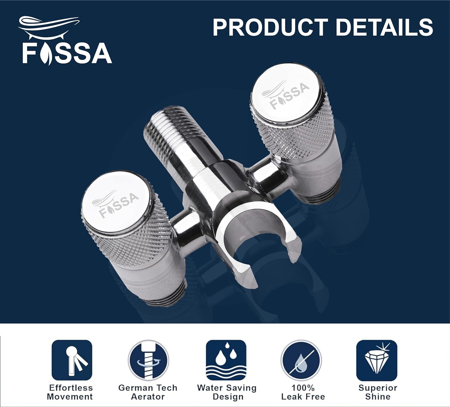 Fossa 2 in 1 Angle Cock Faucet with Hook, Flange Brass Chrome Finish Tap for Bathroom Wash Basin Toilet Faucet (Brass) - Fossa Home