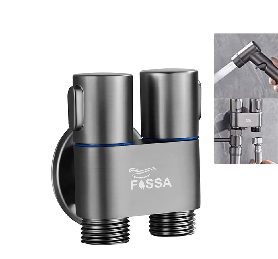 Fossa 2 in 1 Angle Cock Wall Mount Two Out Water Cleaning Sprayer Angle cock with Flange Brass Chrome Finish for Bathroom Wash Basin Toilet (Black) - Fossa Home