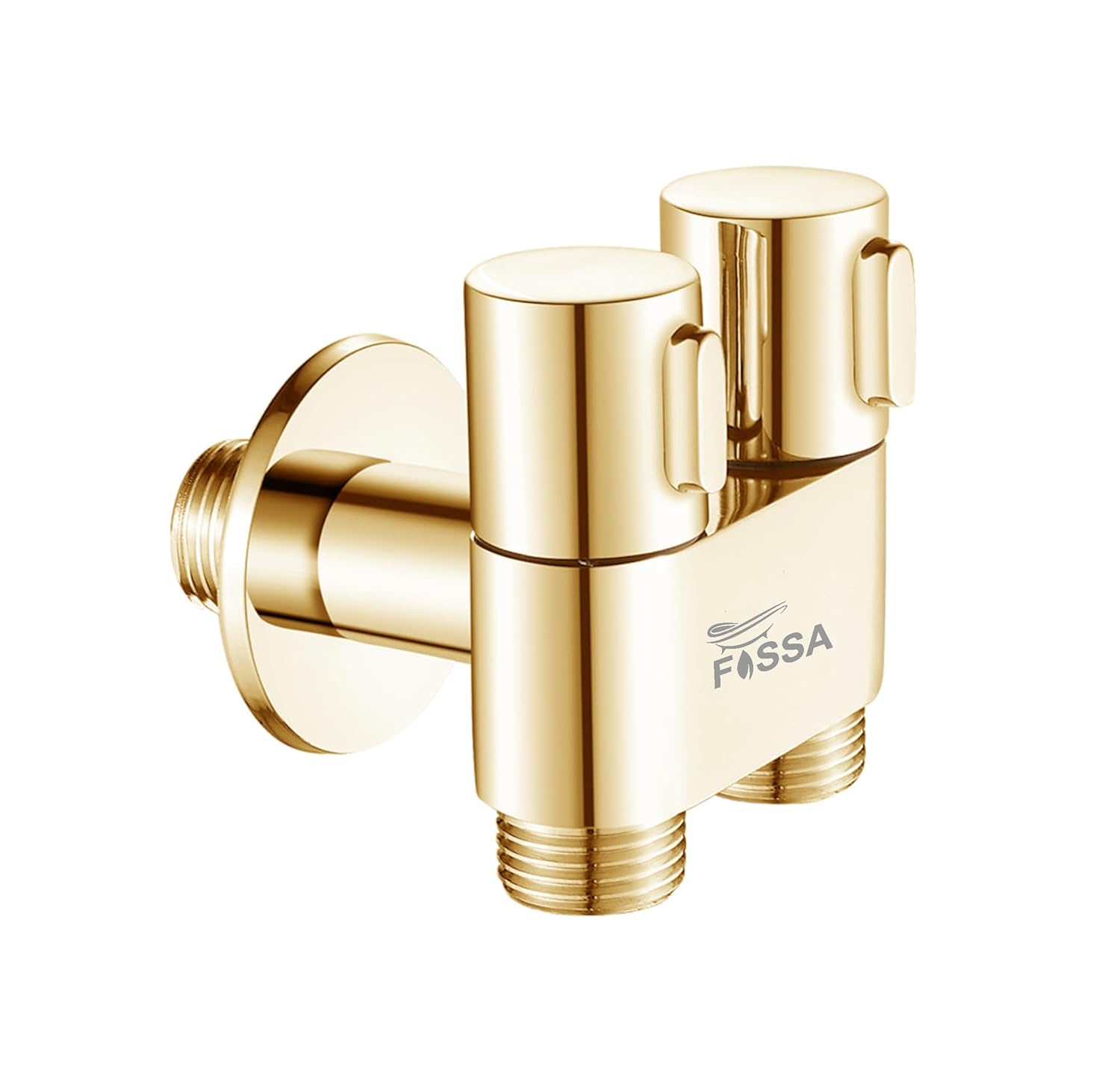 Fossa 2 in 1 Angle Cock Wall Mount Two Out Water Cleaning Sprayer Angle cock with Flange Brass Chrome Finish for Bathroom Wash Basin Toilet (Gold) - Fossa Home