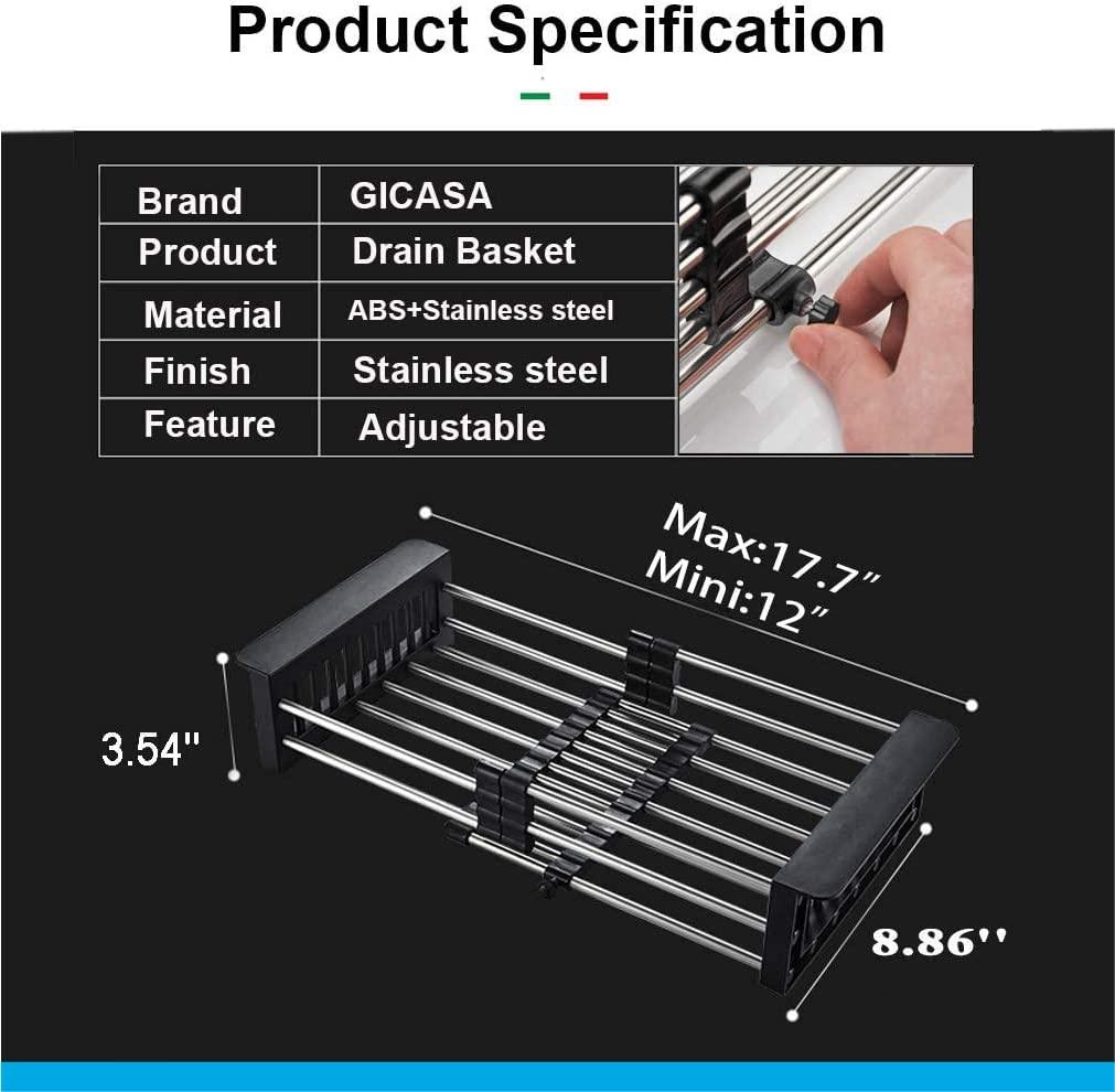 Fossa 20 inch Sink Strainer Drain Telescopic Drain Basket with Adjustable Kitchen Drain Basket - Fossa Home