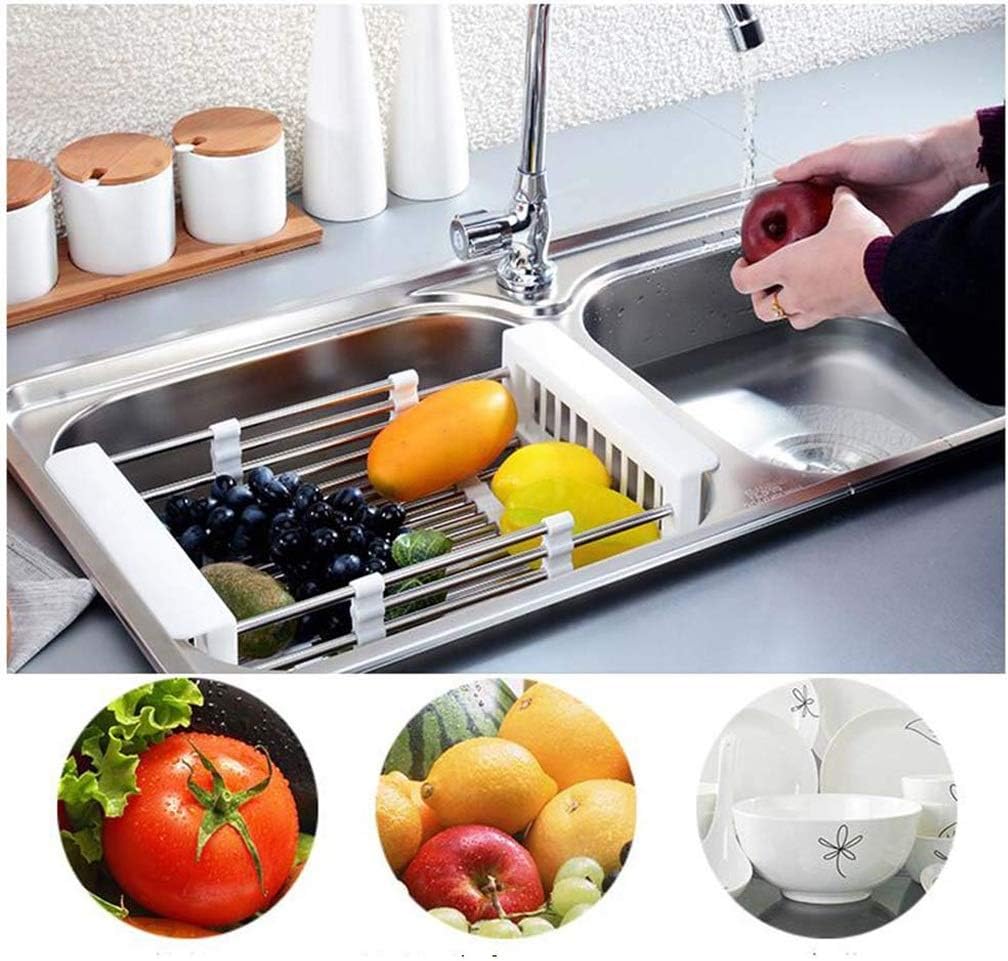 Fossa 20 Inch Sink Strainer Drain Telescopic Drain Basket with Adjustable Kitchen Drain Basket ( White ) - Fossa Home