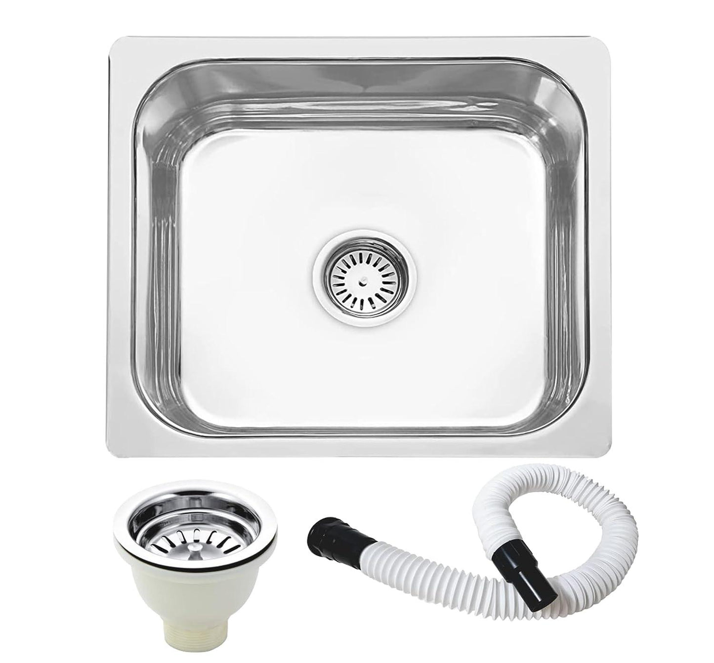 Fossa 20"x17"x08" inch Single Bowl 304 Grade Stainless Steel Kitchen Sink With PVC Coupling Glossy Finish - Fossa Home