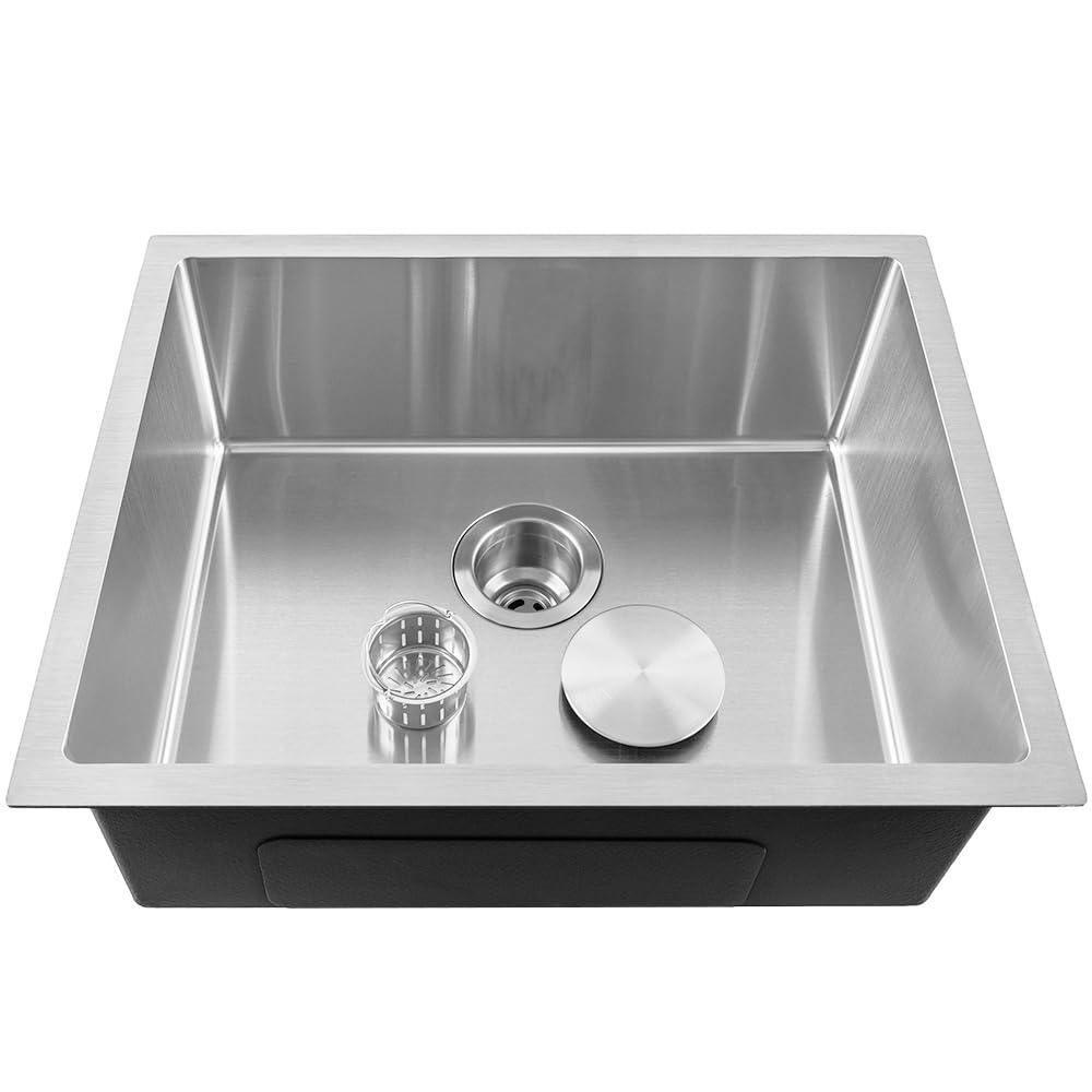 Fossa 20"x17"x09" Inch Single Bowl Premium Stainless Steel Handmade Kitchen Sink Round Coupling Matte Finish - Fossa Home