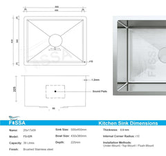 Fossa 20"x17"x09" Inch Single Bowl Premium Stainless Steel Handmade Kitchen Sink Round Coupling Matte Finish - Fossa Home