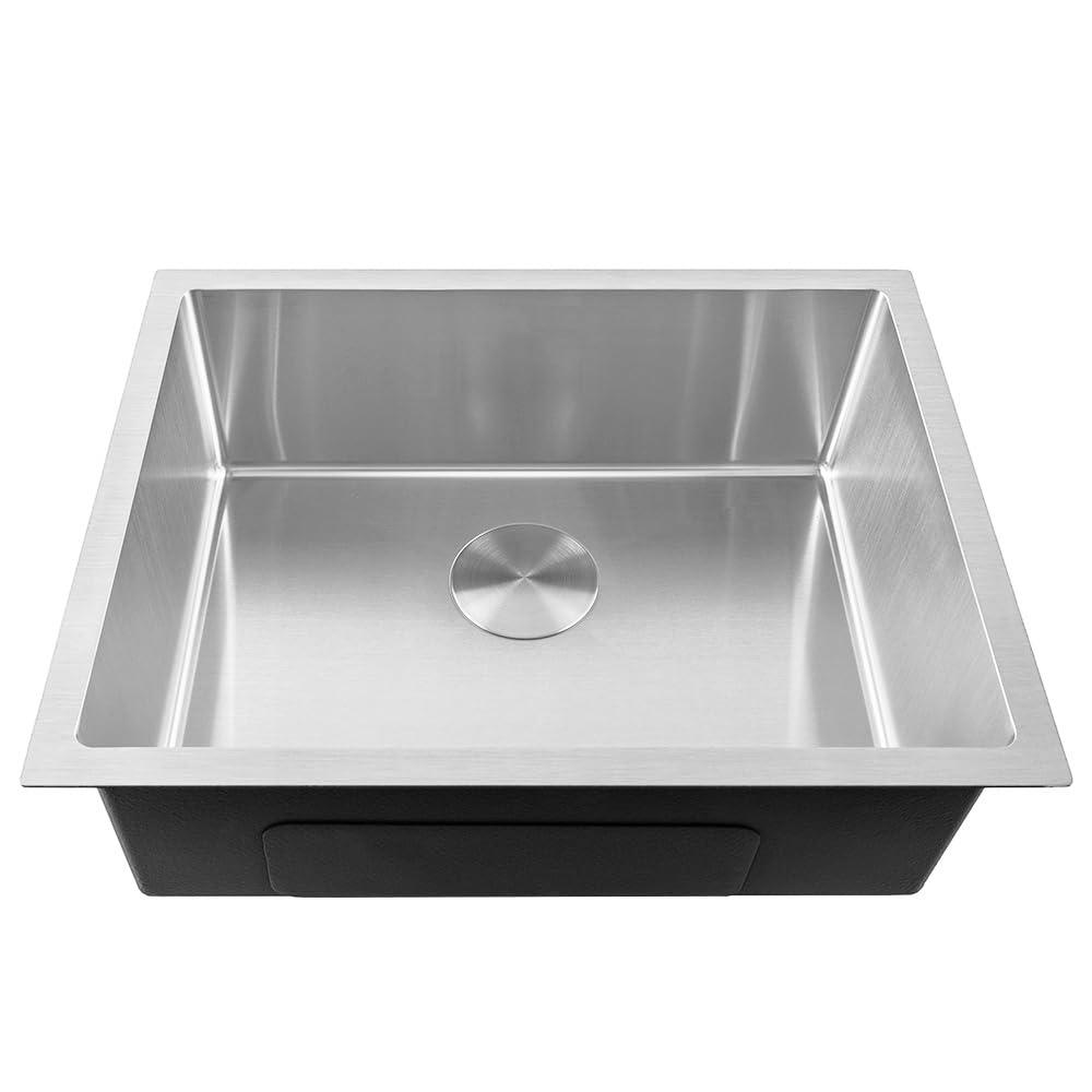 Fossa 20"x17"x09" Inch Single Bowl Premium Stainless Steel Handmade Kitchen Sink Round Coupling Matte Finish - Fossa Home