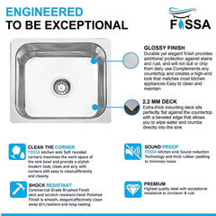 Fossa 20"x17"x09" inch Single Bowl Premium Stainless Steel Kitchen Sink With SS Coupling Glossy Finish - Fossa Home