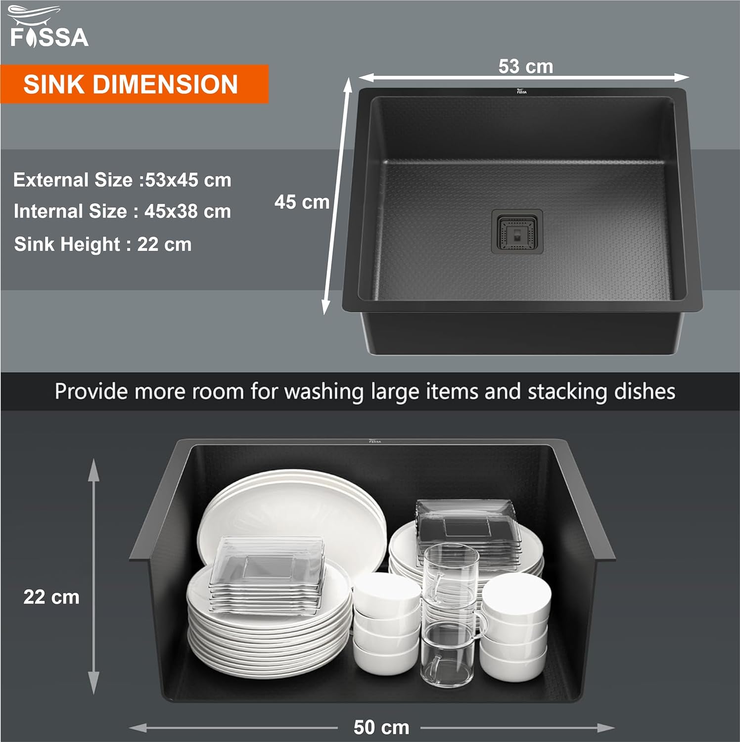 Fossa 21"x18"x09" Single Bowl 304 Grade Honeycomb Embossed Kitchen Sink with Nano Coating (Black ) - Fossa Home