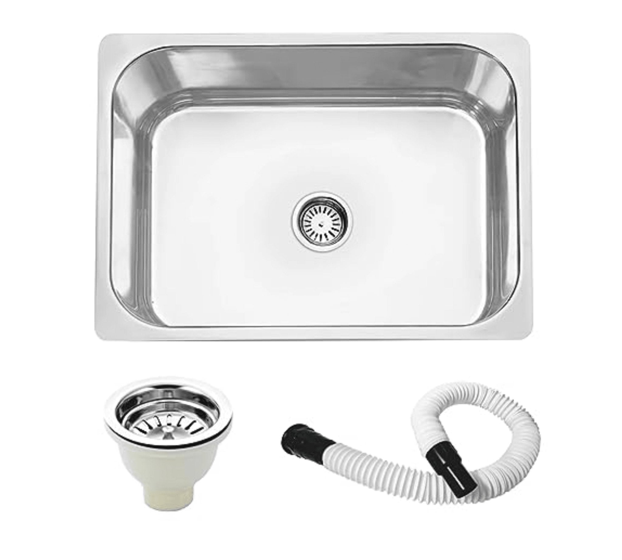 Fossa 22"x18"x08" inch Single Bowl 304 Grade Stainless Steel Kitchen Sink With PVC Coupling Glossy Finish - Fossa Home