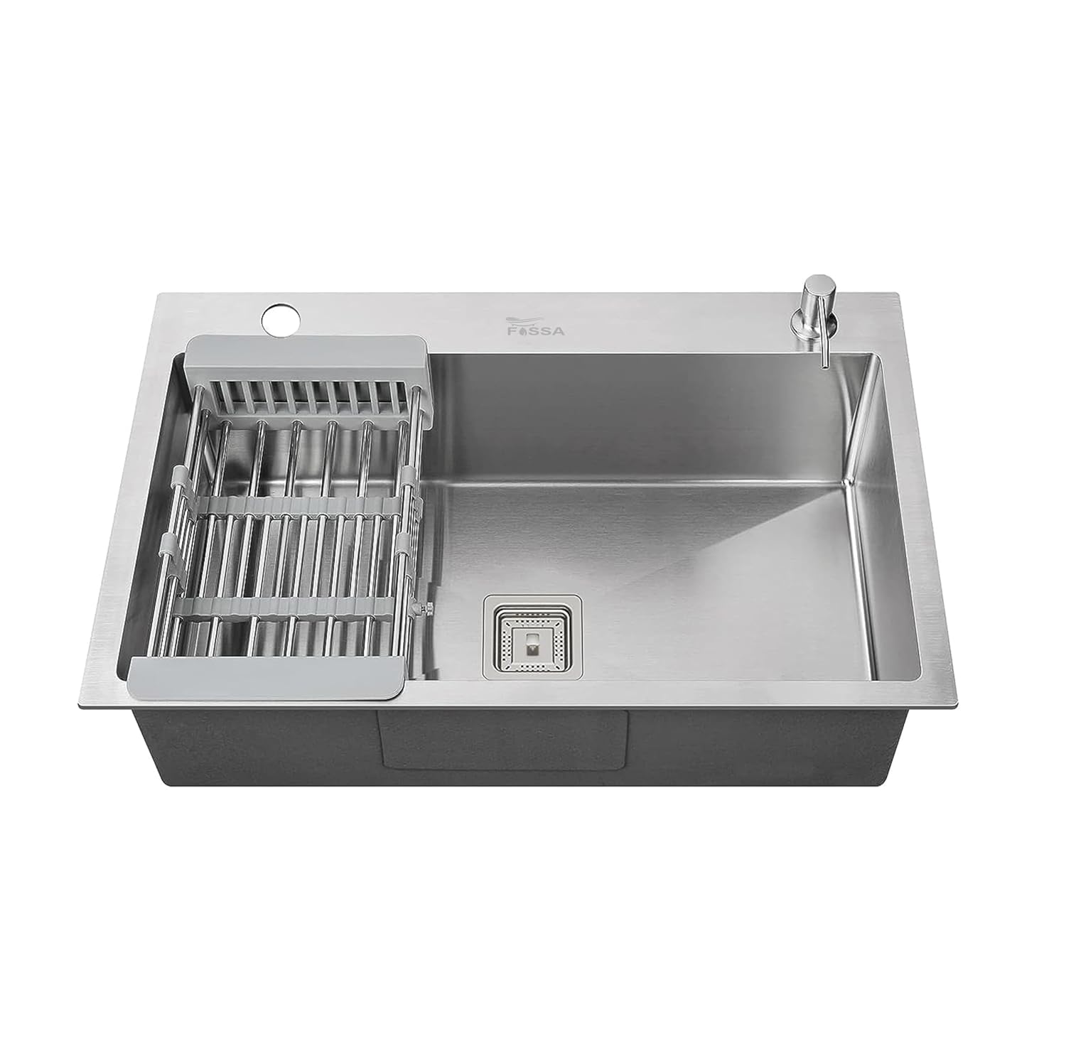 Fossa 24"x18"x0" Inch Single Bowl With Tap Hole Premium Stainless Steel Handmade Kitchen Sink (Matte Finish) Silver - Fossa Home