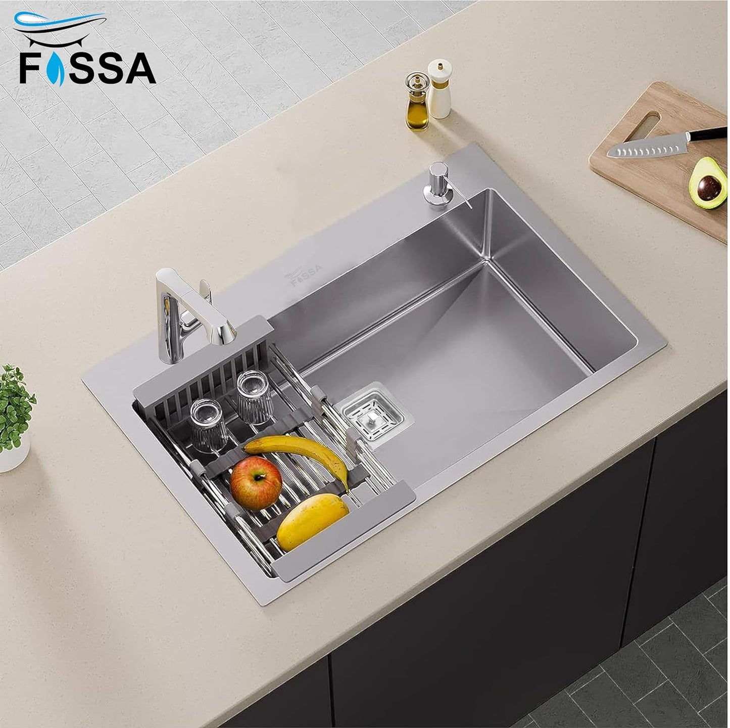 Fossa 24"x18"x0" Inch Single Bowl With Tap Hole Premium Stainless Steel Handmade Kitchen Sink (Matte Finish) Silver - Fossa Home