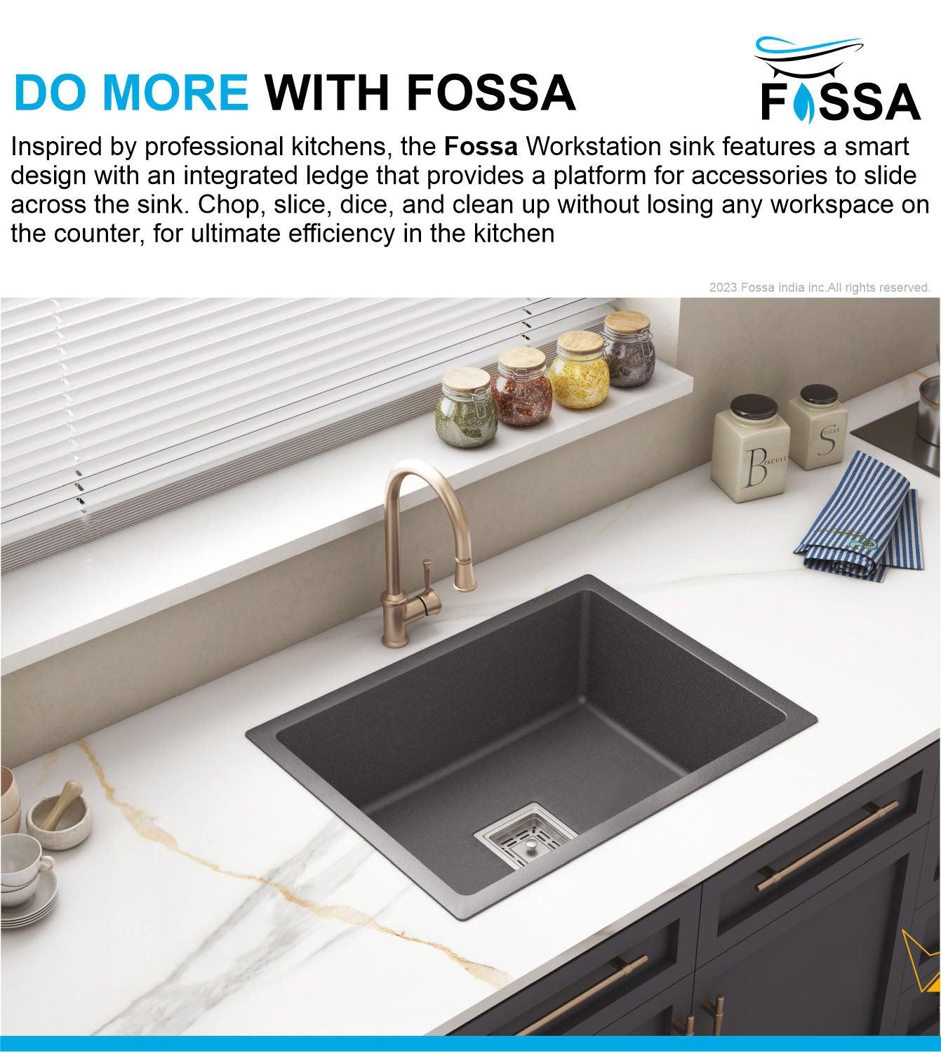 Fossa 24"x18"x09" inch Single Bowl Quartz Kitchen Sink ( Black Stone ) - Fossa Home