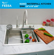 Fossa 24"x18"x09" Single Bowl Waterfall Kitchen Sink Honeycomb Embossed Sink with Nano Coating, Stainless Steel, Rectangular Workstation, Faucet With Included All Accessories. (Silver) - Fossa Home