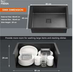 Fossa 24"x18"x10" Inch Single Bowl 304 Grade Honeycomb Embossed Kitchen Sink with Nano Coating (Black ) - Fossa Home