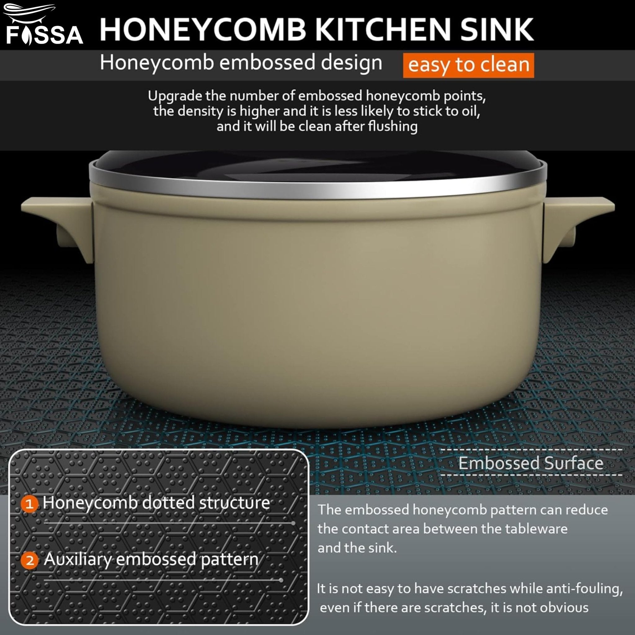 Fossa 24"x18"x10" Inch Single Bowl 304 Grade Honeycomb Embossed Kitchen Sink with Nano Coating (Black ) - Fossa Home