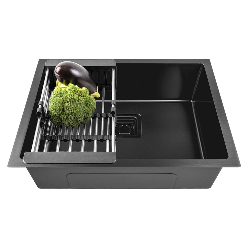 Fossa 24"x18"x10" Inch Single Bowl Premium Stainless Steel Handmade Kitchen Sink Black - Fossa Home