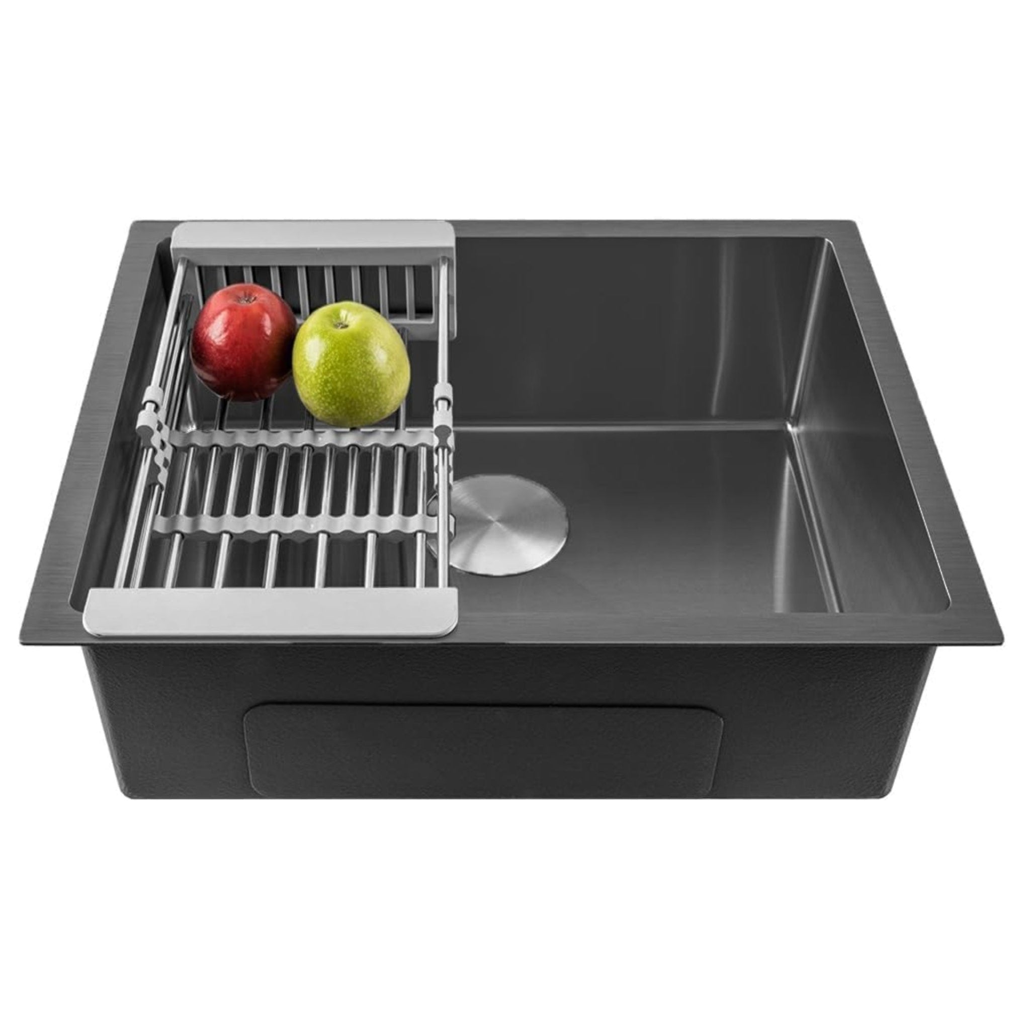 Fossa 24"x18"x10" Inch Single Bowl Premium Stainless Steel Handmade Kitchen Sink Round Coupling Matte Finish FS - 04R Black - Fossa Home