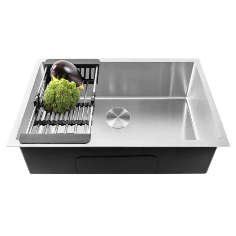 Fossa 24"x18"x10" Inch Single Bowl Premium Stainless Steel Handmade Kitchen Sink Round Coupling Silver - Fossa Home