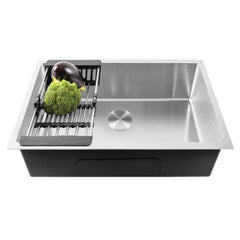 Fossa 24"x18"x10" Inch Single Bowl Premium Stainless Steel Handmade Kitchen Sink Round Coupling Silver - Fossa Home