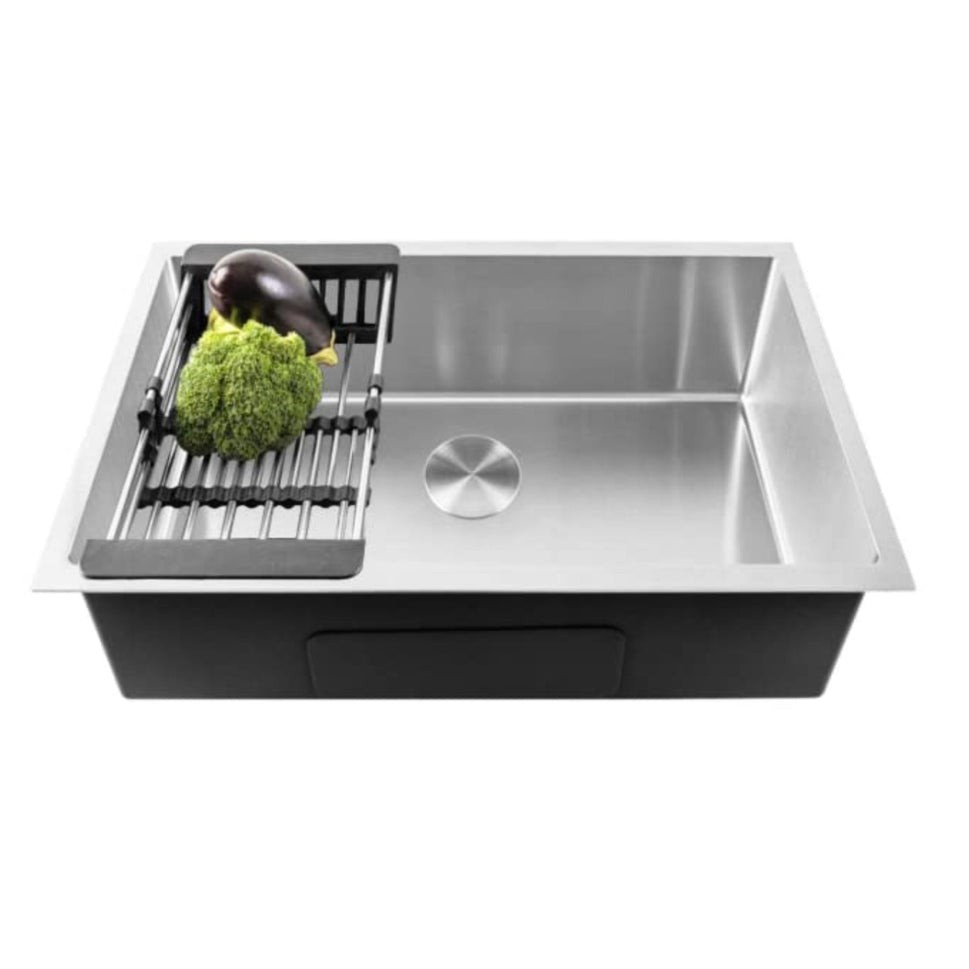 Fossa 24"x18"x10" Inch Single Bowl SS - 304 Grade Stainless Steel Handmade Kitchen Sink Round Coupling Silver - Fossa Home