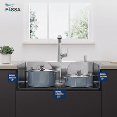 Fossa 24"x18"x10" Inch Single Bowl Tap Hole 304 Grade With Soap Dispenser Stainless steel Handmade Kitchen Sink ( Silver ) - Fossa Home