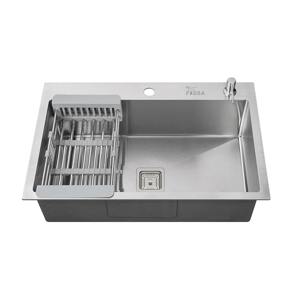 Fossa 24"x18"x10" Inch Single Bowl Tap Hole 304 Grade With Soap Dispenser Stainless steel Handmade Kitchen Sink ( Silver ) - Fossa Home