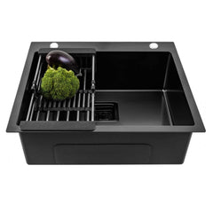 Fossa 24"x18"x10" Inch Single Bowl With Side Tap Hole Premium Handmade Kitchen Sink Black - Fossa Home