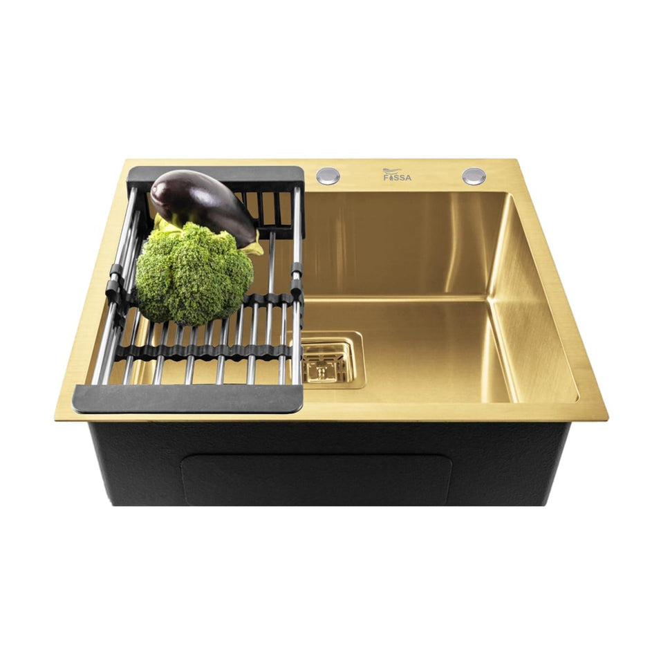 Fossa 24"x18"x10" Inch Single Bowl With Tap Hole 304 Grade Stainless Steel Handmade Kitchen Sink (Matte Finish) Gold - Fossa Home