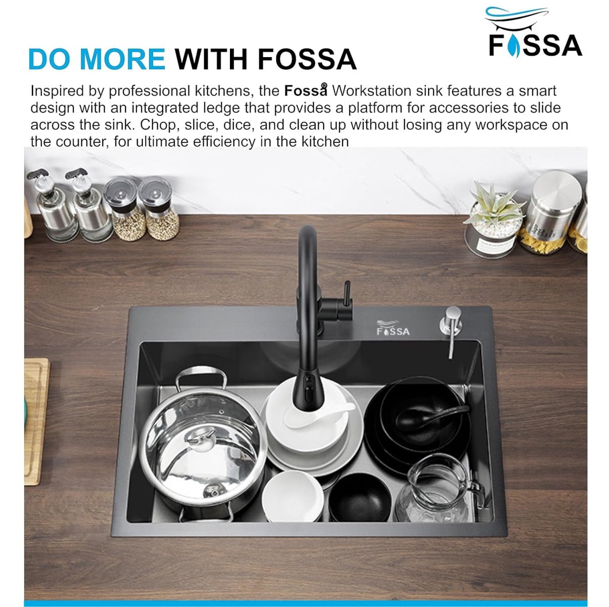 Fossa 24"x18"x10" Inch Single Bowl With Tap Hole Premium Handmade Kitchen Sink Black - Fossa Home