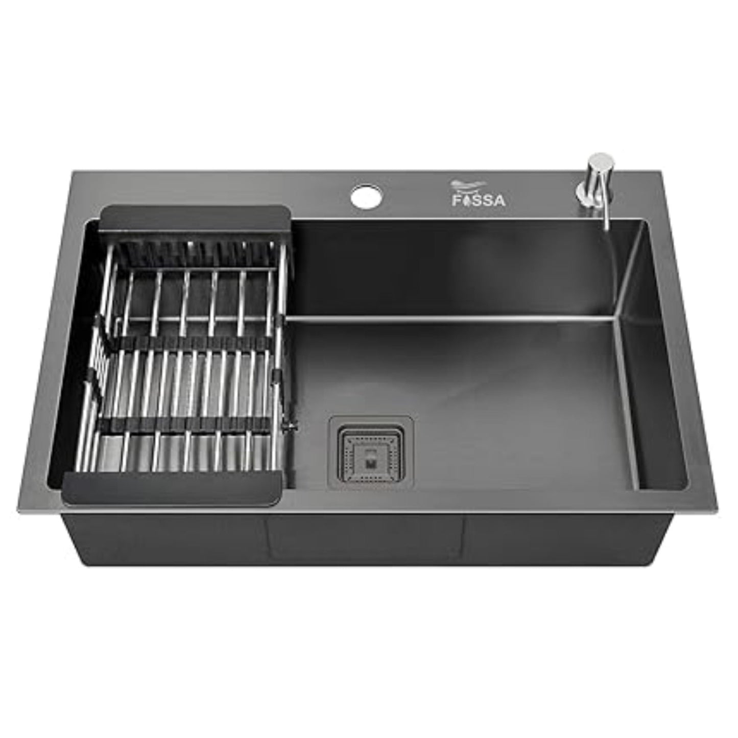 Fossa 24"x18"x10" Inch Single Bowl With Tap Hole Premium Stainless Steel Handmade Kitchen Sink (Matte Finish) Black - Fossa Home