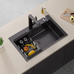 Fossa 24"x18"x10" Inch Single Bowl With Tap Hole Premium Stainless Steel Handmade Kitchen Sink (Matte Finish) Black - Fossa Home