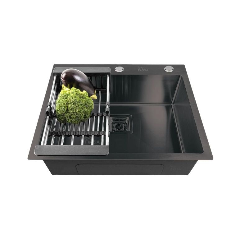 Fossa 24"x18"x10" Inch Single Bowl With Tap Hole SS - 304 Grade Handmade Kitchen Sink Black - Fossa Home