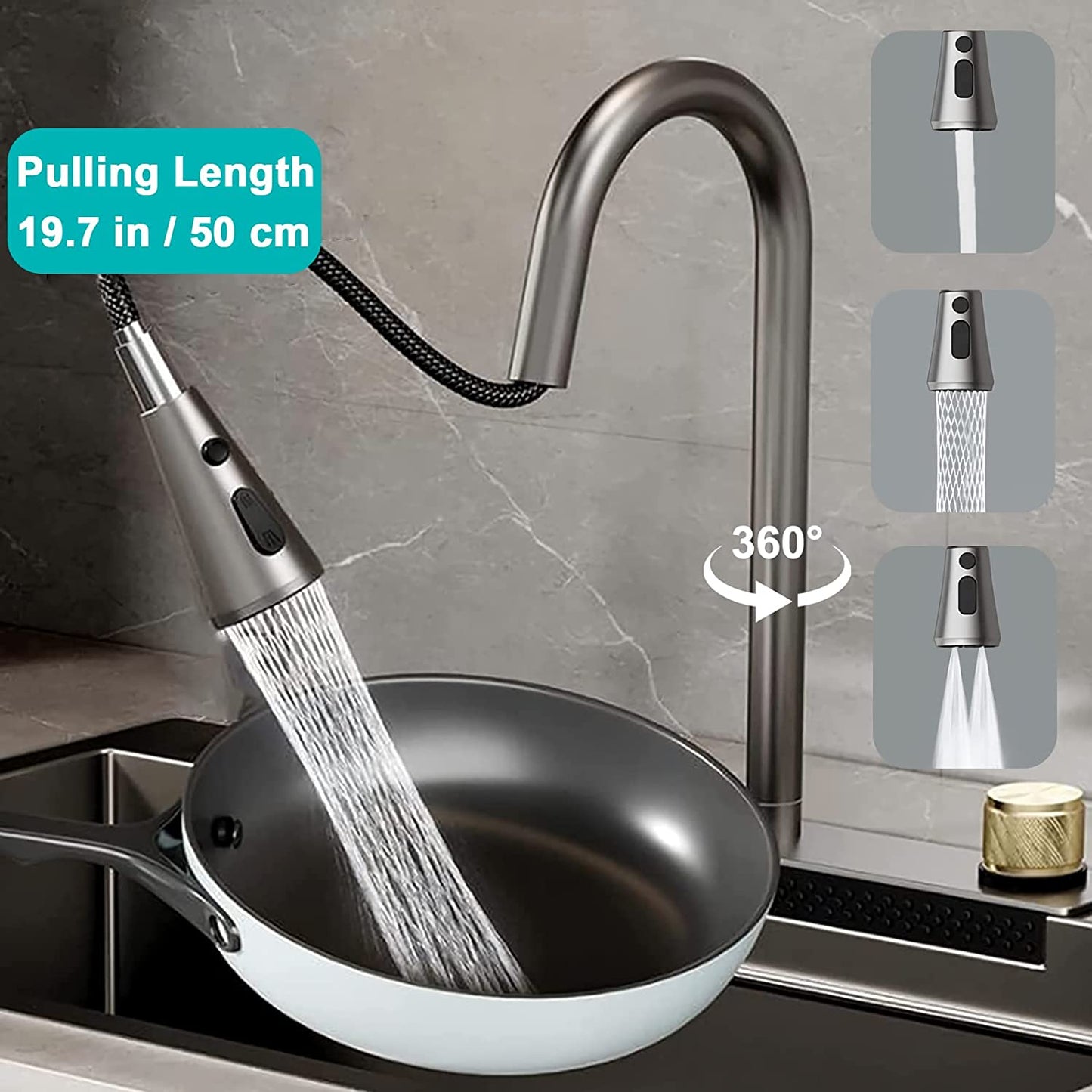 Fossa 24"x18"x10" inch Waterfall Premium Nano Kitchen Sink with Integrated Pull Out Mixer Faucet & Complete Set - Fossa Home