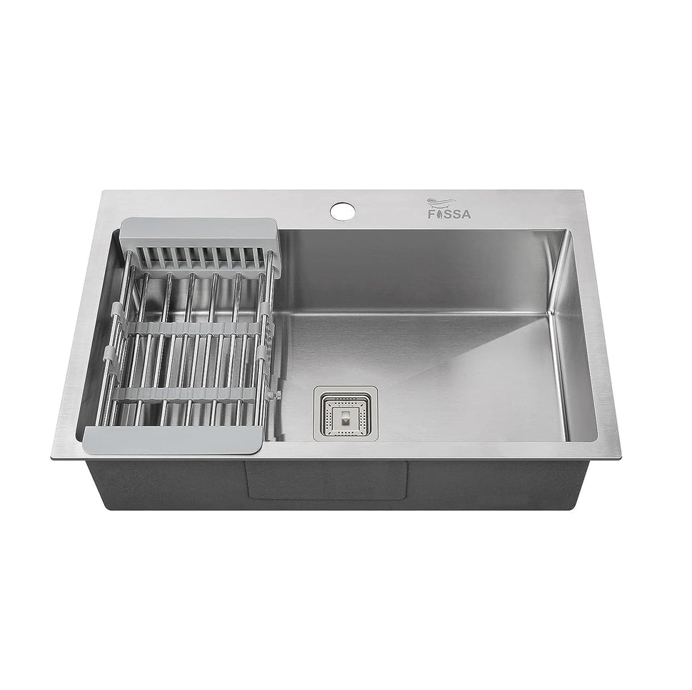 Fossa 24"x18"x10" Single Bowl with Tap Hole Premium Stainless Steel Handmade Kitchen Sink Matte Finish Silver - Fossa Home