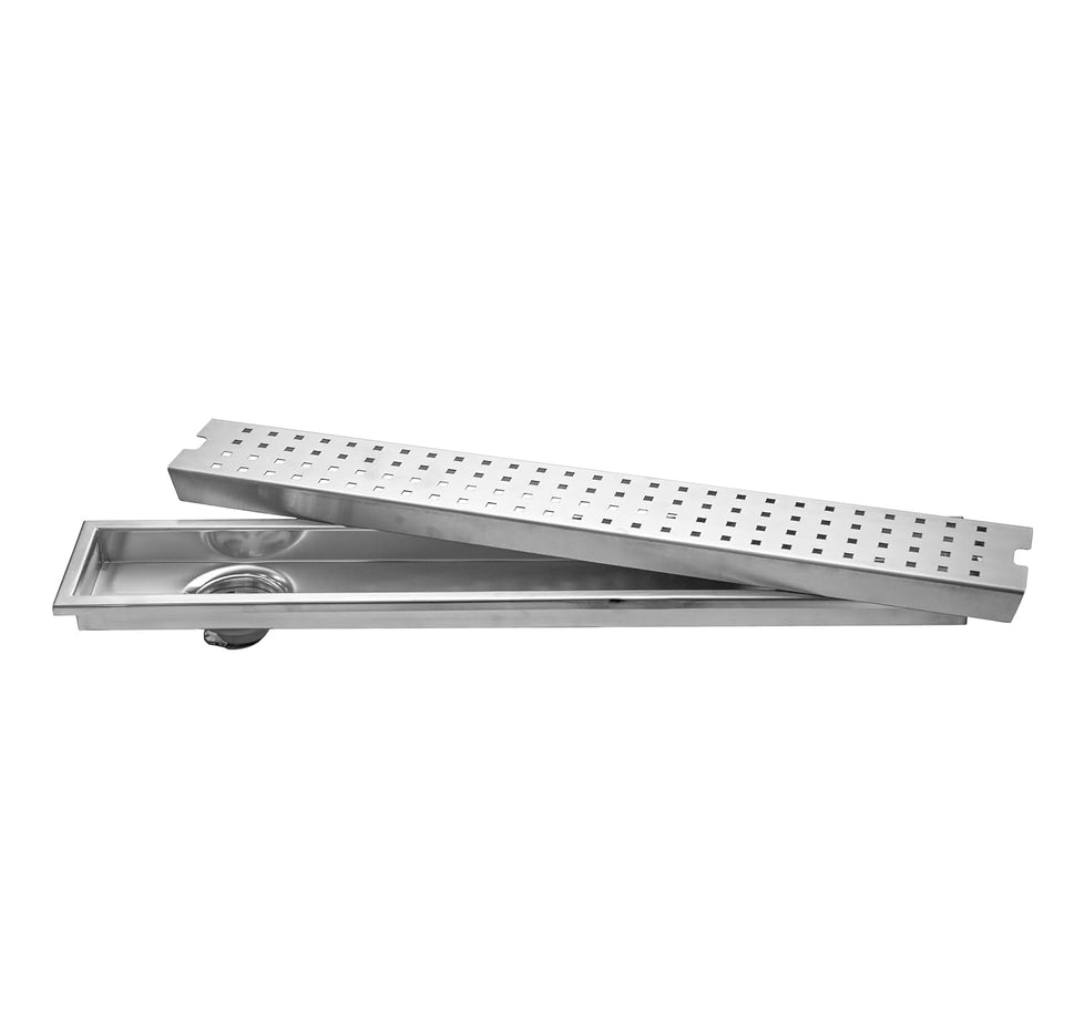 Fossa 24"x4" Inch Shower Ultra Brushed Drain Side Hole Rectangular Floor Drain with Accessories Square Hole Pattern Cover Grate Removable 304 Stainless Steel (24 inc) - Fossa Home