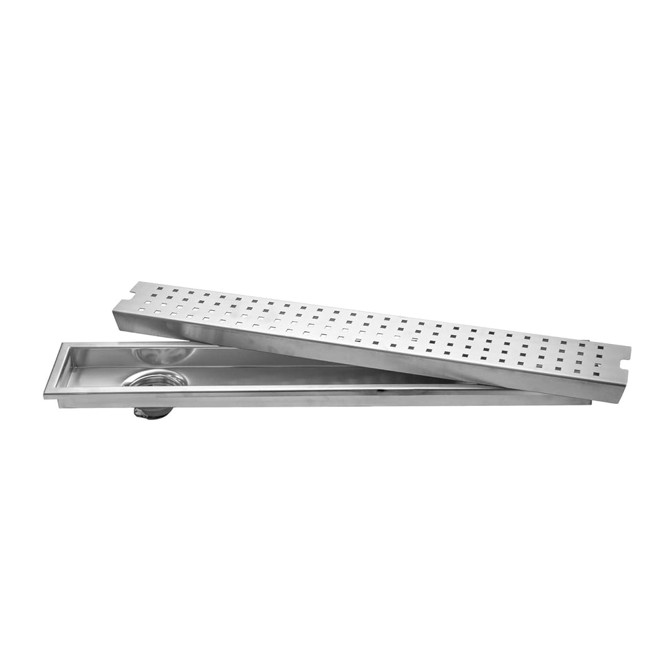 Fossa 24"x4" Inch Shower Ultra Brushed Drain Side Hole Rectangular Floor Drain with Accessories Square Hole Pattern Cover Grate Removable 304 Stainless Steel (24 inch) - Fossa Home