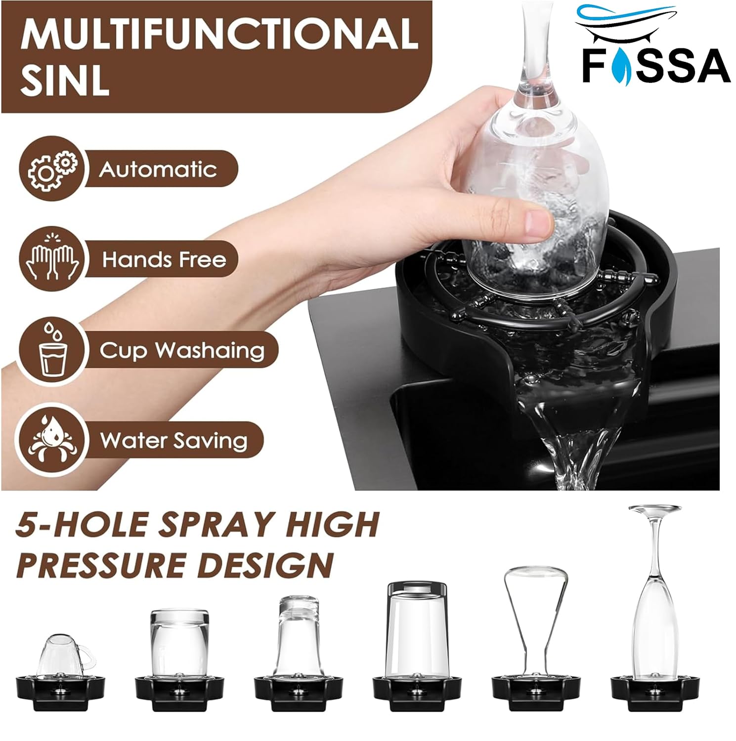 Fossa 27"x18"x10" inch Single Bowl Premium Waterfall Kitchen Sink Honeycomb Embossed Sink with White Nano Coating, Stainless Steel, Rectangular Workstation, faucet With all Accessories. - Fossa Home