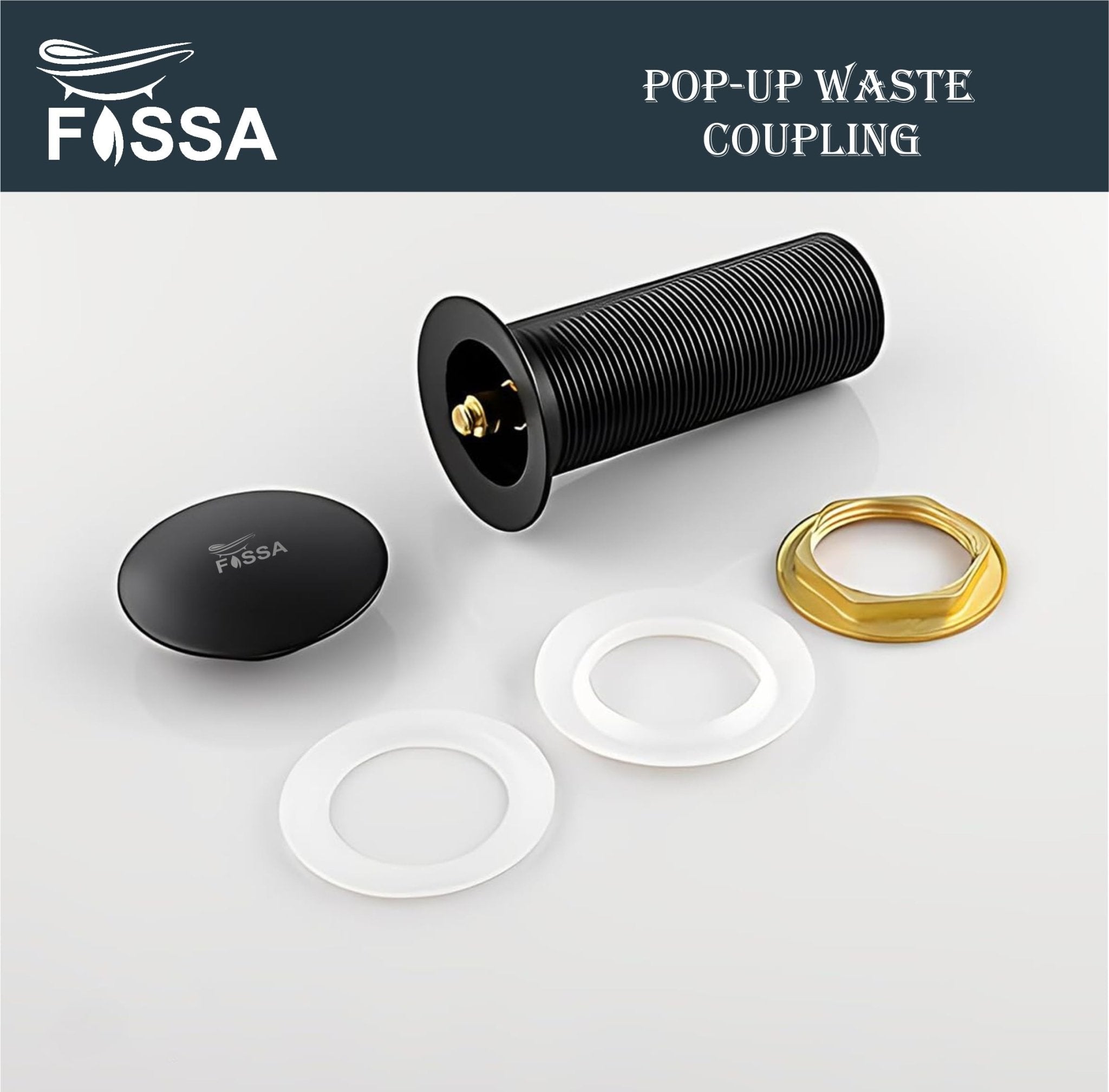 Fossa 3" Inch Brass Pop Up Waste Coupling with Smooth Push Button,Waste Coupling,Drain Out let System Pop up Full Threaded Waste Coupling (Black) - Fossa Home