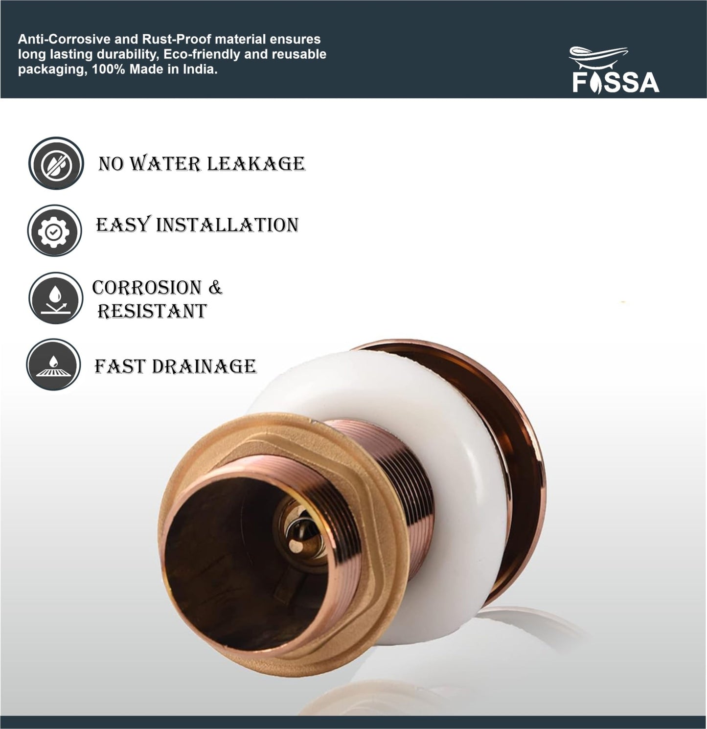 Fossa 3" Inch Brass Pop Up Waste Coupling with Smooth Push Button,Waste Coupling,Drain Out let System Pop up Full Threaded Waste Coupling (Copper) - Fossa Home