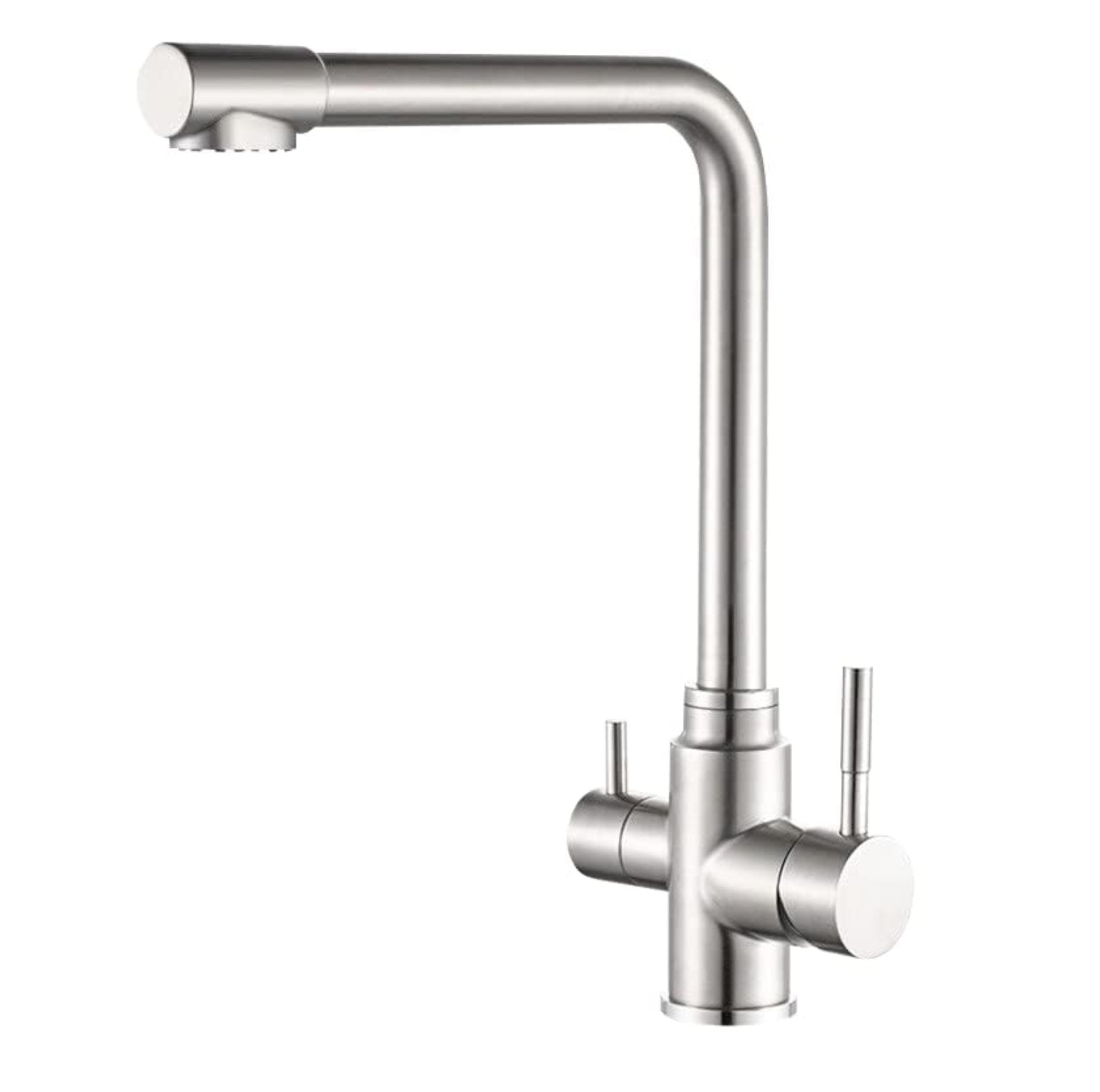 Fossa 3 Way Kitchen Mixer Taps with Drinking Water Filter Tap, Solid Stainless Steel Dual Handle Cold and Hot Water Kitchen Mixer ( Silver ) - Fossa Home