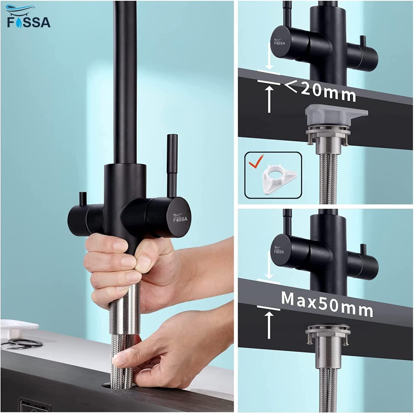 Fossa 3 - Way Kitchen Tap, 360° Swivel, Kitchen Mixer Tap for, 3 - in - 1 High Pressure Tap, Drinking Tap with Hot & Cold Water - Fossa Home