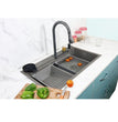 Fossa 30"x18"x09" Single Bowl Waterfall Kitchen Sink Honeycomb Embossed Sink with Black Nano Coating, Stainless Steel, Rectangular Workstation, Faucet with Included All Accessories. (Grey) - Fossa Home