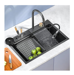 Fossa 30"x18"x10" inch Stainless Steel SS - 304 Handmade Single Bowl WaterFall Kitchen Sink With Stand Matte Finish - Fossa Home