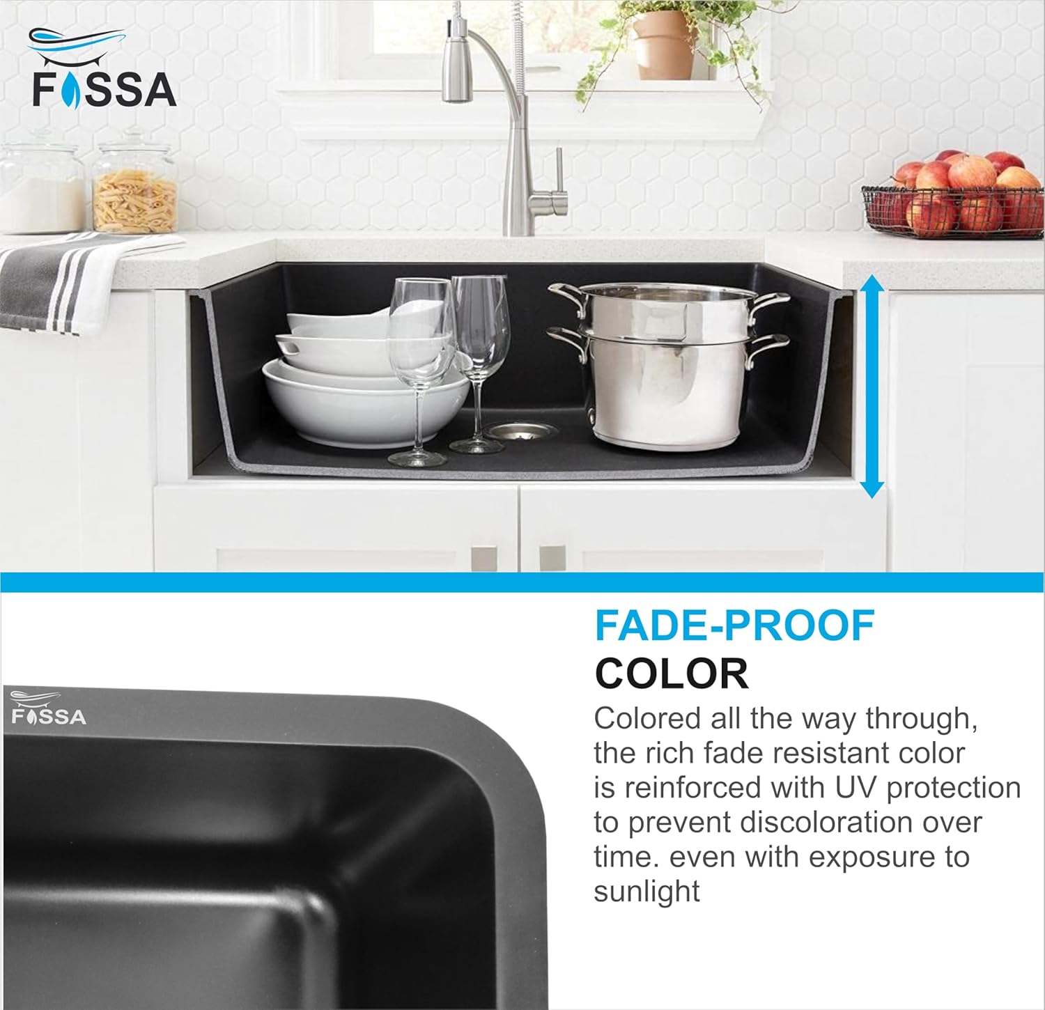 Fossa 31"x19" inch Granite Quartz Kitchen Sink Single Bowl Black with Basket, Coupling, Waste Pipe Quartz German Engineered Technology Kitchen Sink Easy - to - Clean Sink - Fossa Home