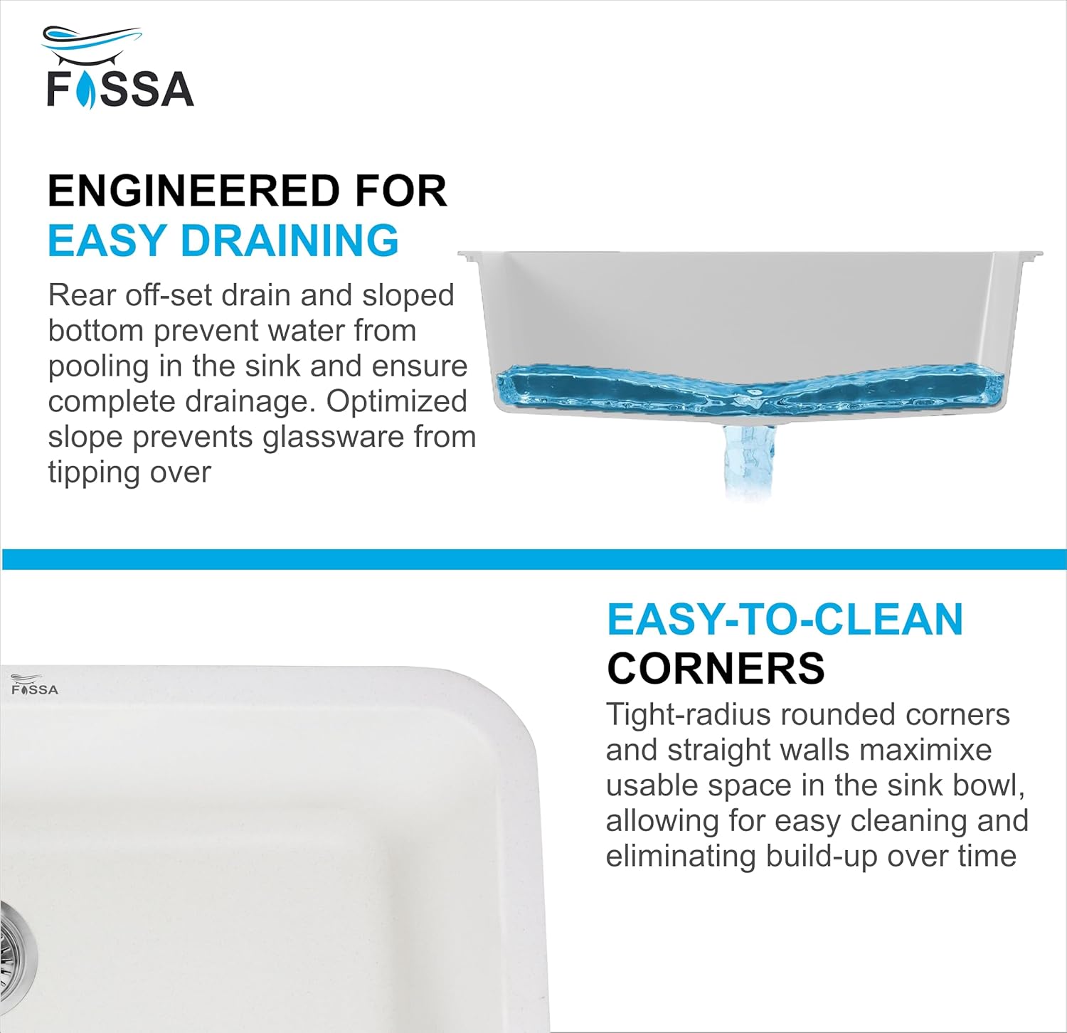 Fossa 31"x19"x09" Inch Granite Quartz Kitchen Sink Single Bowl with Basket, Coupling, Waste Pipe Quartz German Engineered Technology Kitchen Sink Easy - to - Clean Sink (White) - Fossa Home