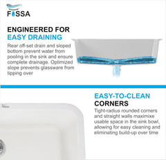 Fossa 31"x19"x09" Inch Granite Quartz Kitchen Sink Single Bowl with Basket, Coupling, Waste Pipe Quartz German Engineered Technology Kitchen Sink Easy - to - Clean Sink (White) - Fossa Home