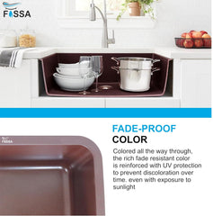 Fossa 31"x19"x09" Inch Granite Quartz Kitchen Sink Single Bowl with Basket, Coupling, Waste Pipe Quartz German Engineered Technology Kitchen Sink Easy - to - Clean Sink (Choco Brown) - Fossa Home