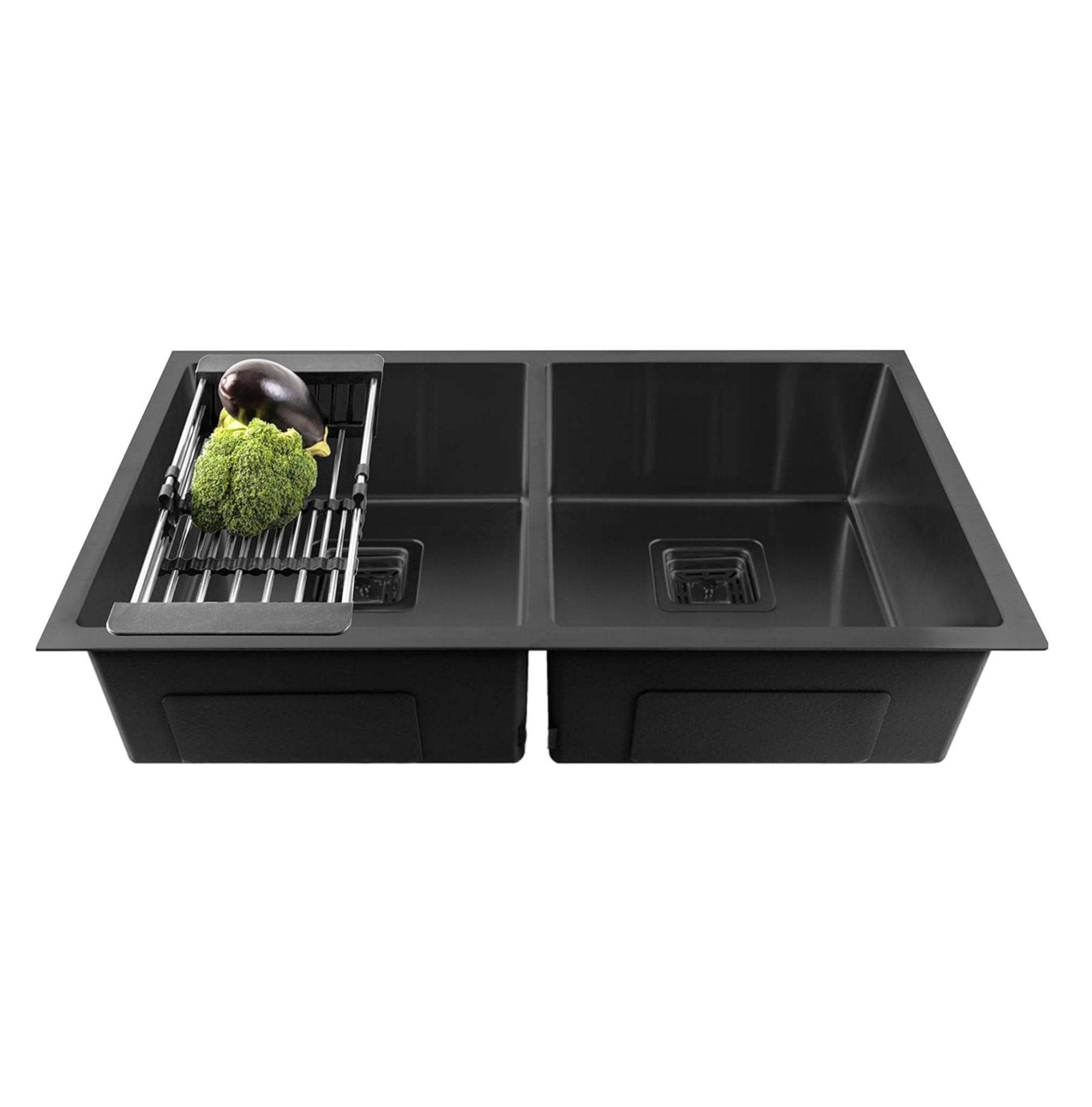 Fossa 32"x18"x10" Inch Double Bowl Premium Stainless Steel Handmade Kitchen Sink Black - Fossa Home