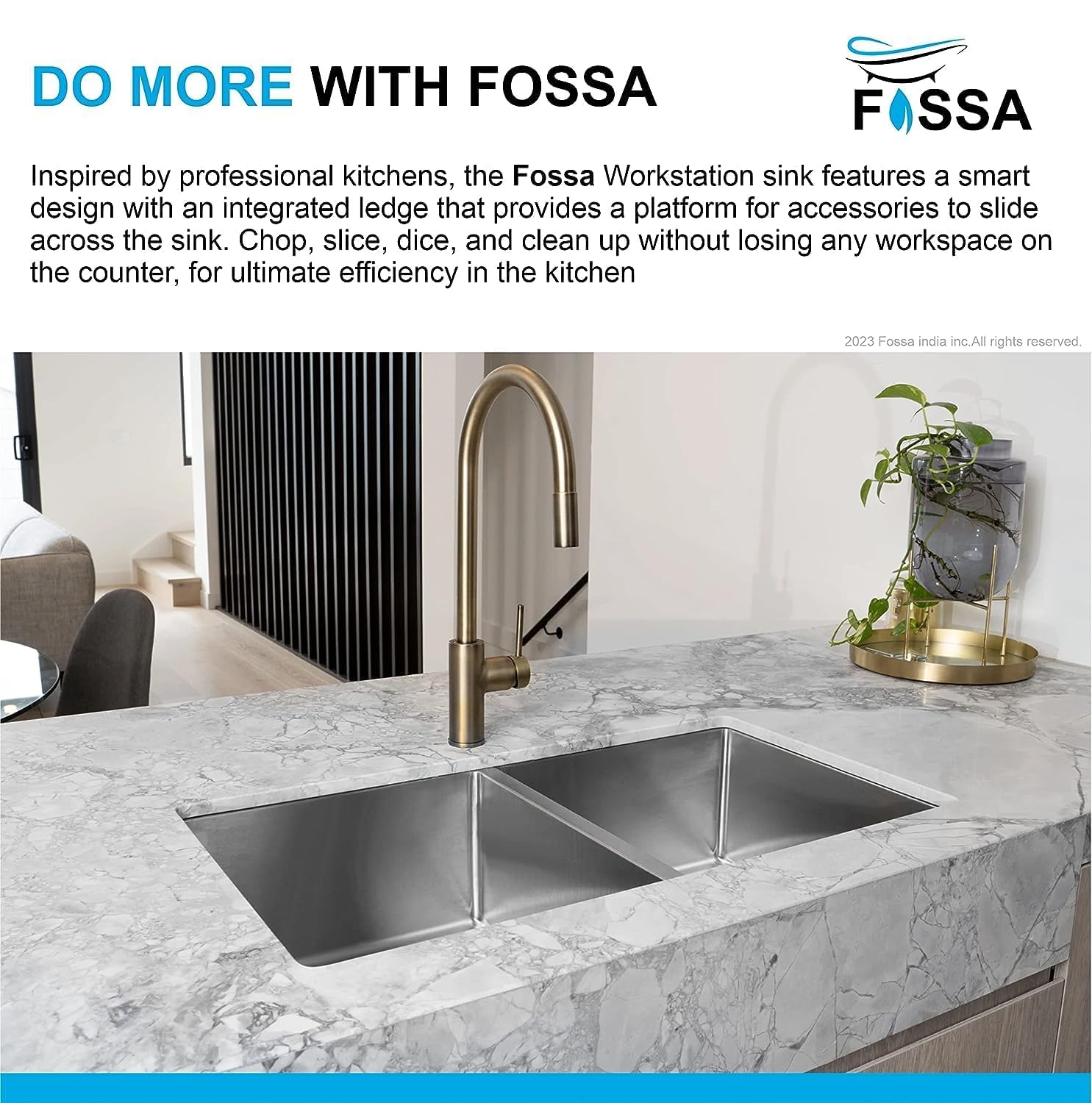 Fossa 32"x18"x10" Inch Double Bowl SS - 304 Grade Stainless Steel Handmade Kitchen Sink Round Coupling Matte Finish FS - 022R - Fossa Home