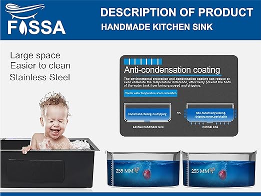 Fossa 32"x18"x10" Inch Double Bowl Tap Hole With Soap Dispenser Premium Stainless steel Handmade Kitchen Sink ( Black ) - Fossa Home